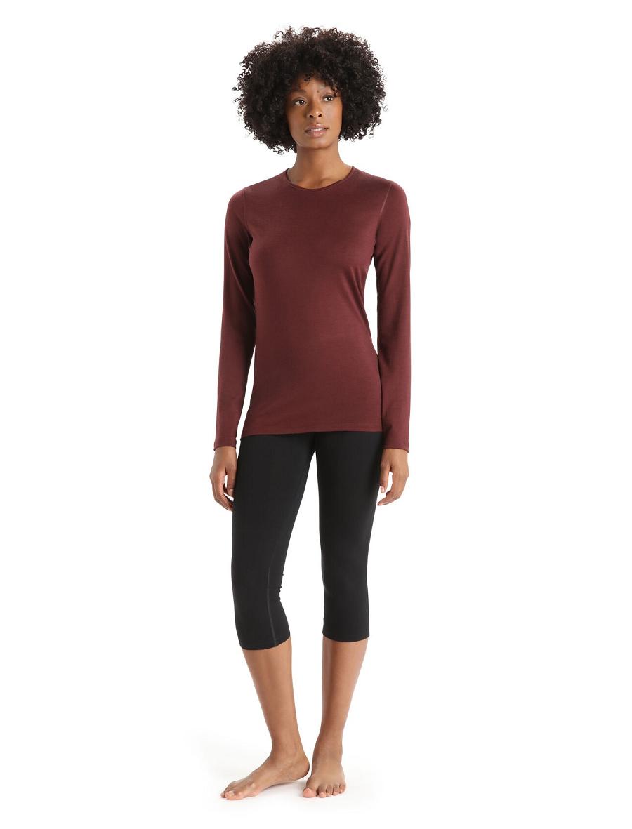 Espresso Icebreaker Merino 200 Oasis Long Sleeve Crewe Thermal Top Women's One Piece & Sets | AU 1765LISH